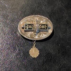 Antique Victorian 14K Gold Black Enamel Brooch Pin Mourning